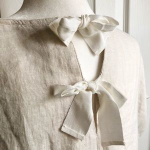 Cream Ribbon Tie Linen Sack Shirt 🤍Cynthia Rowley